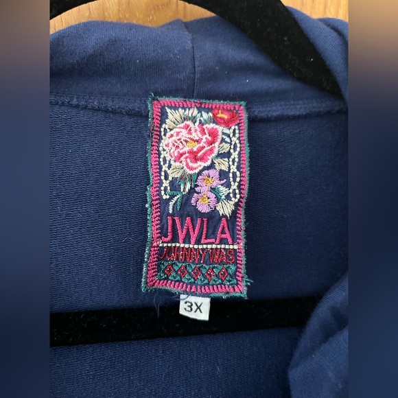 Johnny Was Blue Embroidered full zip Jacket with Nordic-Inspired Design 3X - Picture 4 of 7